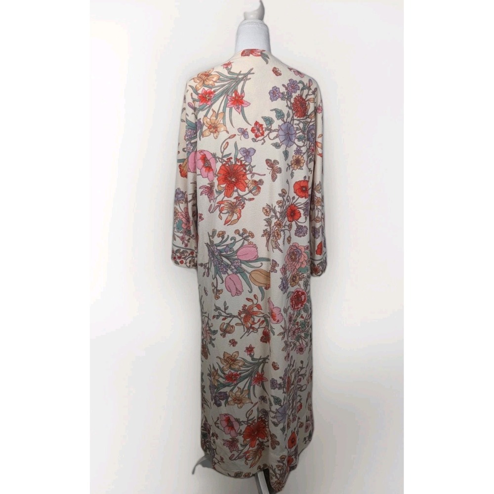 1970s Keyloun House Coat/Robe Vibrant Floral Zip Up Butterflies Vintage W/Pocket